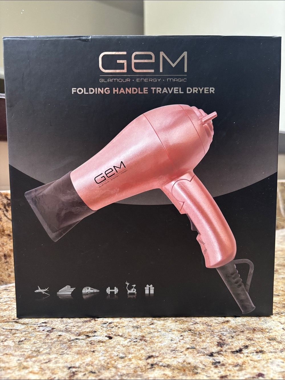 NWT Gem mini travel foldable hair dryer rose gold with diffuser
